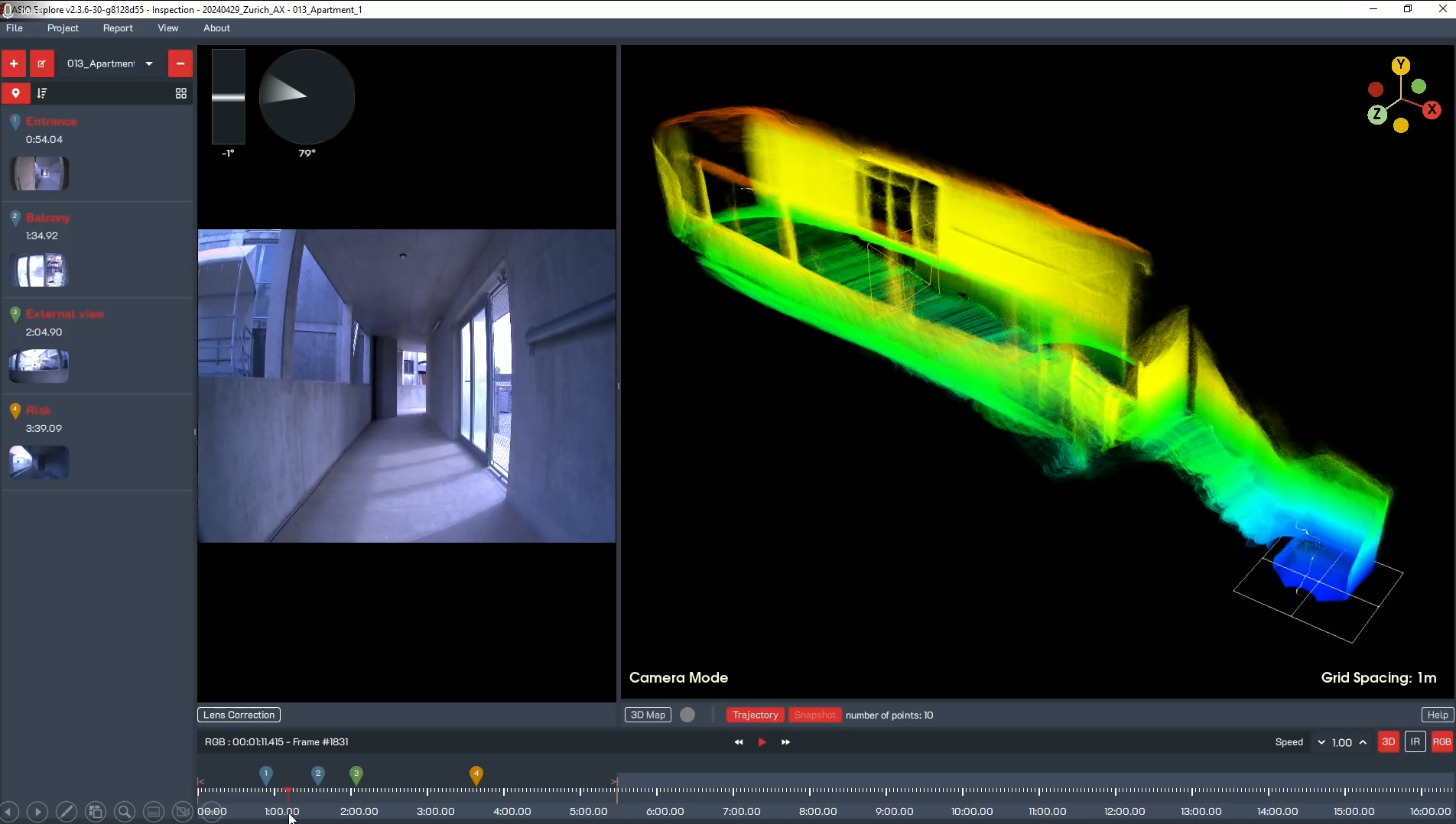 ASIO Exploreの画面。RGB映像とカラーの3D点群を並べて表示している様子